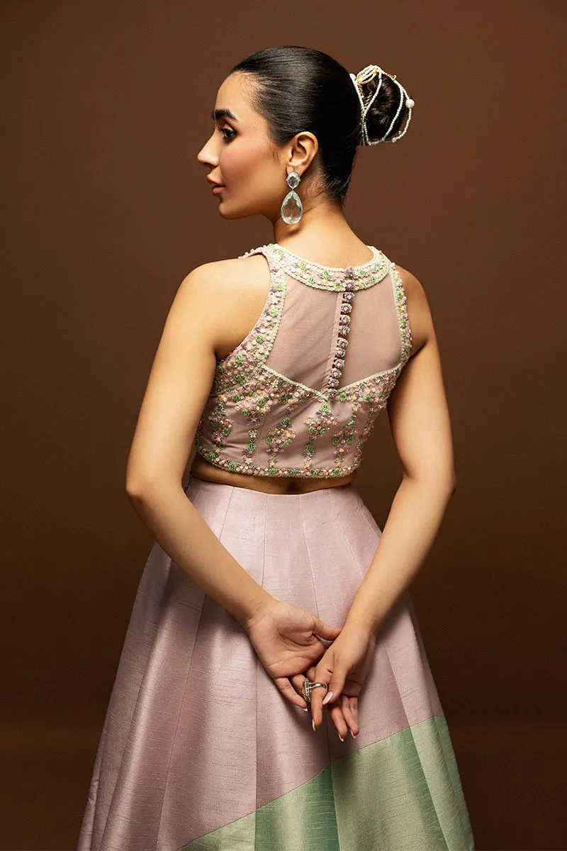 Luxury Alert! Designer Bridal Lehenga & Beaded Choli 30%off! Bridal Lehenga Choli in pista & pink with elegant silk fabric, designed for the modern bride.