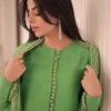 Don’t Miss Out – Apple Green Dress in Luxe Raw Silk Elegance "Apple Green Dress paired with matching accessories, creating a luxurious and sophisticated look for any special occasion."