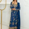 Royal Blue Dress – Deep Blue Raw Silk with Intricate 3D Hand Embroidery