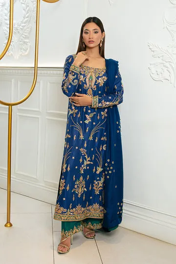 Royal Blue Dress – Deep Blue Raw Silk with Intricate 3D Hand Embroidery