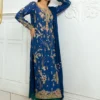 Royal Blue Dress – Elegant Blue Silk Dupatta with 3D Embroidery Spray
