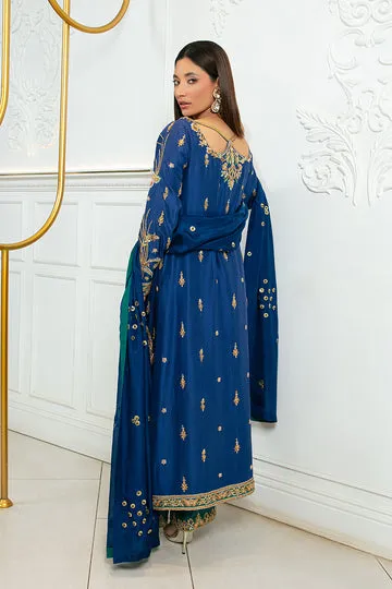Royal Blue Dress – Luxurious Handcrafted 3D Floral Embroidery