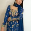 Royal Blue Dress – Emerald Green Izaar with Hand-Embroidered Borders