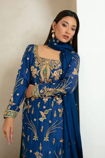 Royal Blue Dress – Emerald Green Izaar with Hand-Embroidered Borders