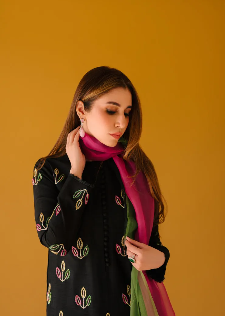 Pure Korean Silk Shalwar Paired with Handcrafted Black Short Shirt