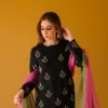 Three-Colored Organza Dupatta with Tassels Styled with Black Short Shirt