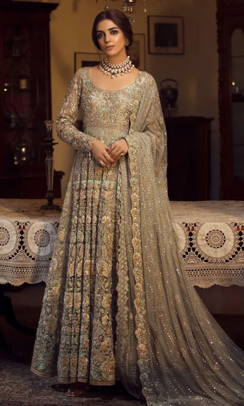 Pearl River Embroidered Anarkali Gown flowing silhouette with regal floral embellishments
