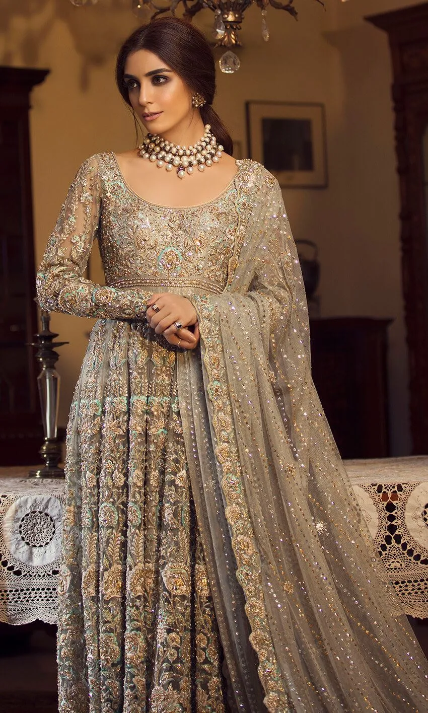 Pearl River Embroidered Anarkali Gown close-up of intricate embroidery details