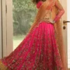 Gulistan-e-Zar Lehenga Choli – Fuchsia bridal lehenga with golden zari embroidery