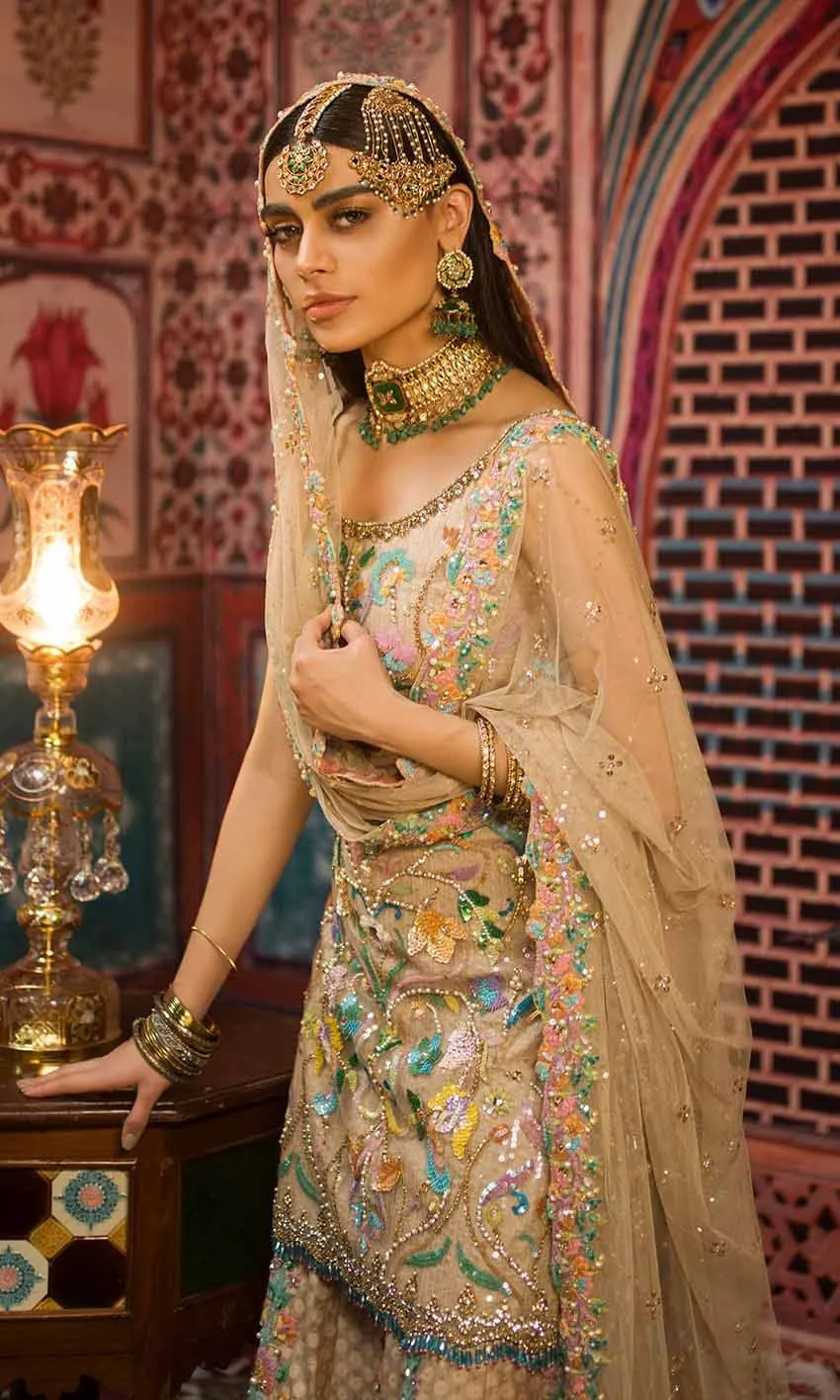 Noor Anarkali silhouette with soft pastel hues & embroidery