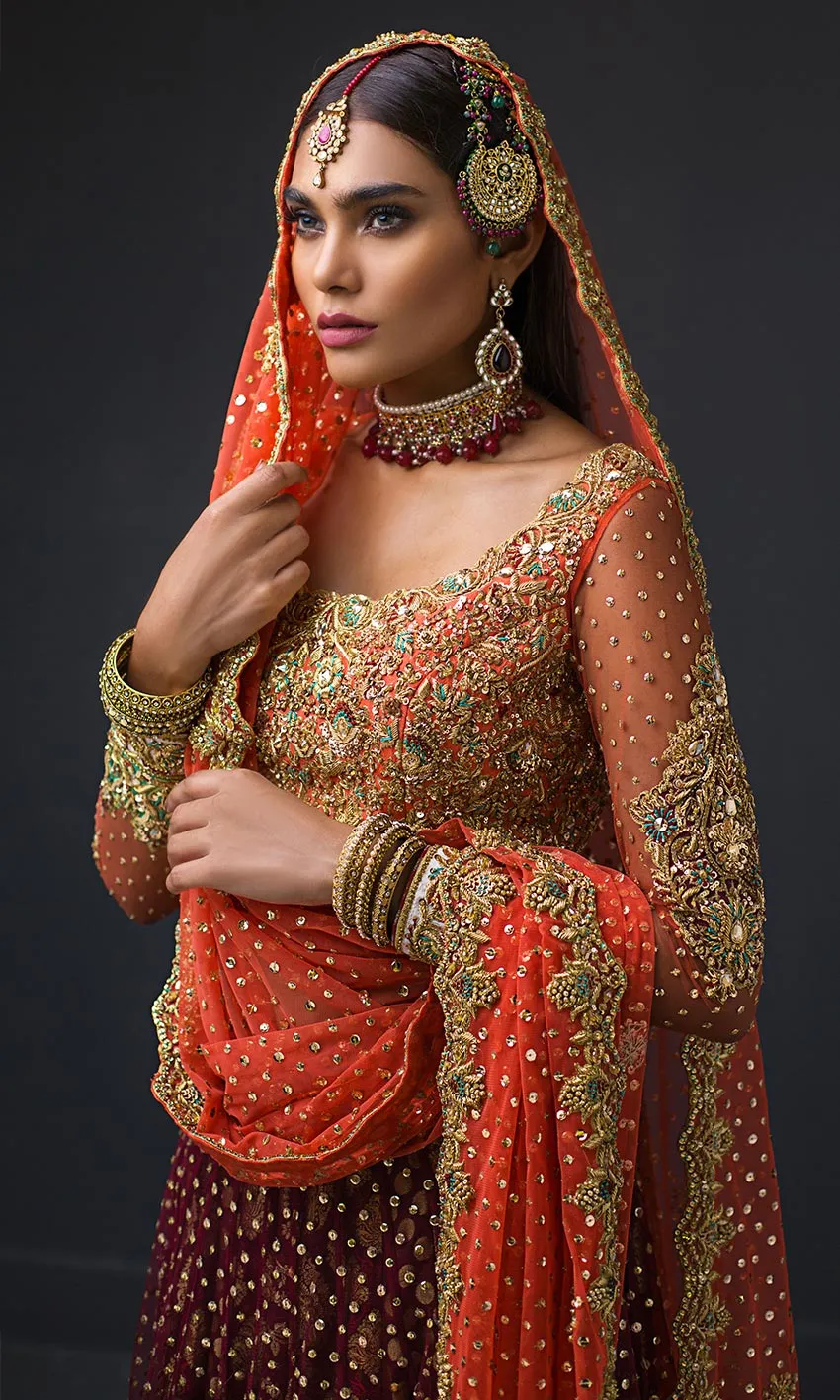 Gulnar Ensemble with net dupatta and scalloped embroidery