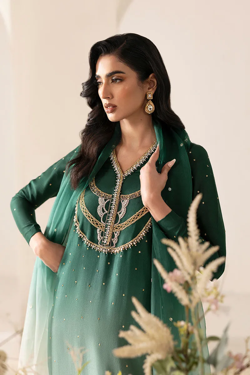 4️⃣ Green Embellished Kaftan in Luxurious Korean Raw Silk for Special Occasions