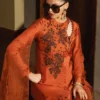 Tangerine Embroidered Silk Outfit ???? – Luxury Sheer Organza Dupatta ????