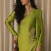 Parrot Green Embroidered Silk Outfit 💎 Stunning Floral Embroidery
