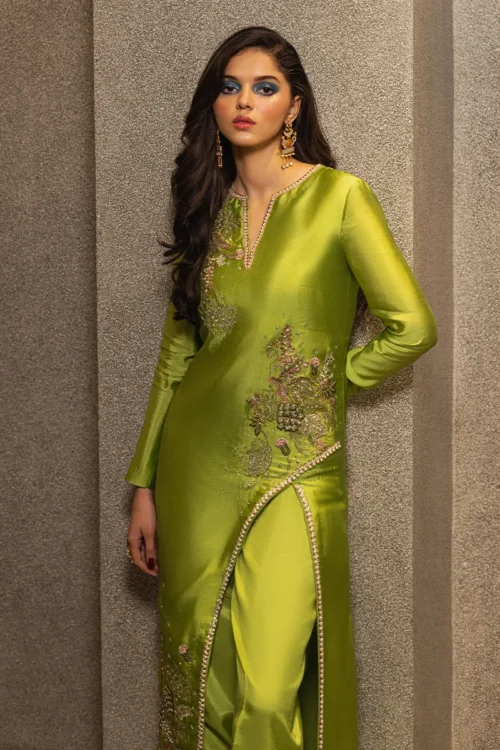 Parrot Green Embroidered Silk Outfit 💚 Limited Edition Must-Have!