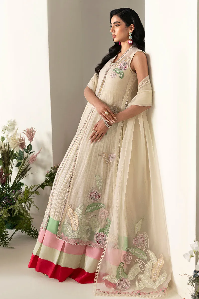 3️⃣ Off-White Cotton Net Dress with Crushed Silk Underdress & Applique Detailing