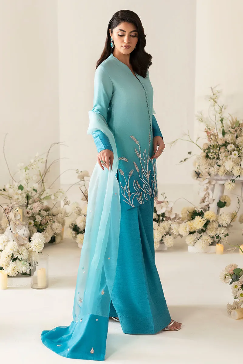 3️⃣ Embroidered Silk Suit for Women with Lustrous Korean Silk Sheen & Naqshi Detailing