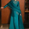 Teal Blue Embroidered Sharara Set ✨ - Side Angle Showcasing Flowy Sharara