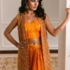 Orange velvet short jacket with intricate embroidery and embellishments
