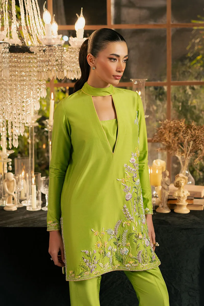 Parrot Green Traditional Silk Dress with Stunning Embellishments ✨