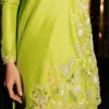 Parrot Green Embroidered Korean Silk Outfit – Luxe & Stylish ????✨
