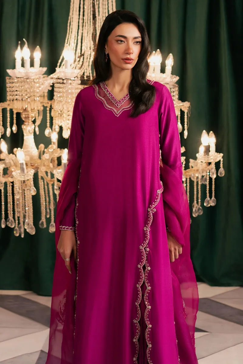 Magenta Korean Silk Dress with Handcrafted Embellishments ????