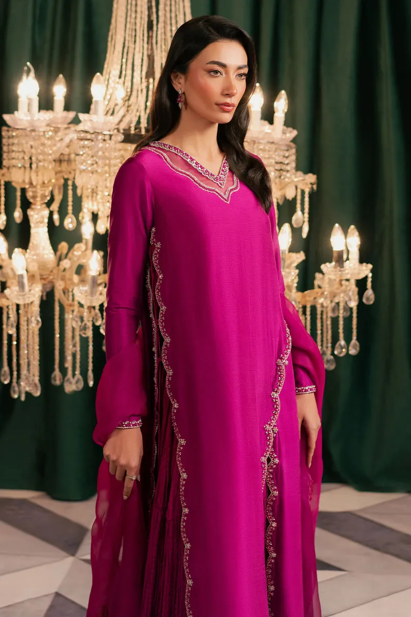 Magenta Side Slit Outfit with Crushed Shararah – Trendy & Chic ????