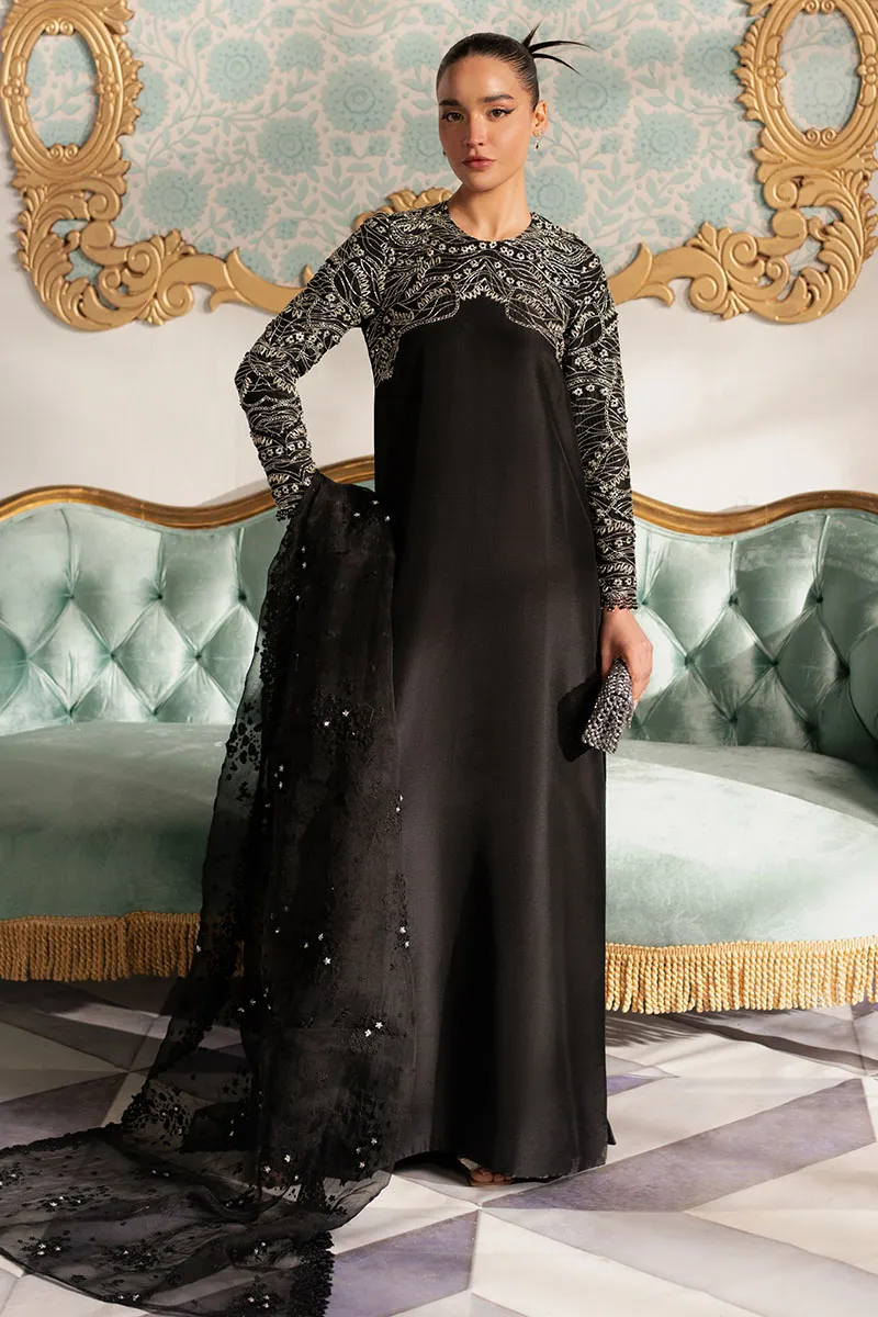 Black Embroidered Korean Silk Outfit ✨