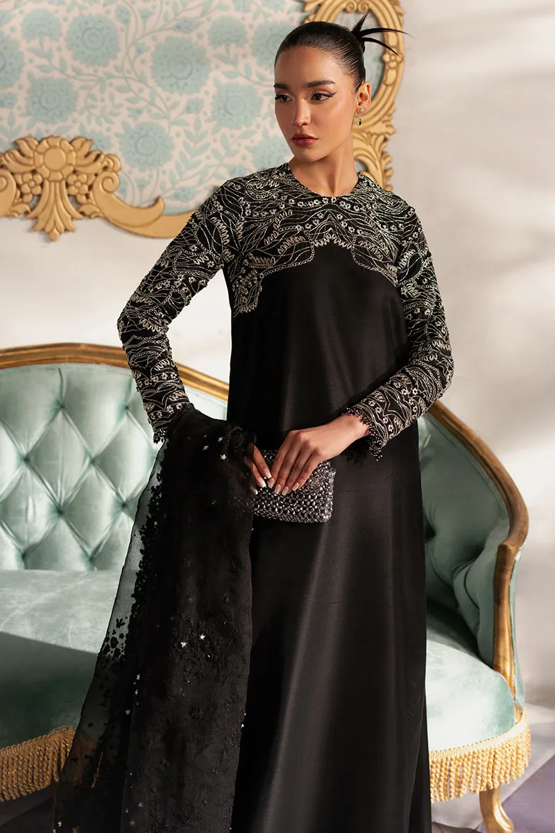 Black Embroidered Korean Silk Outfit with Silver Embroidery ????