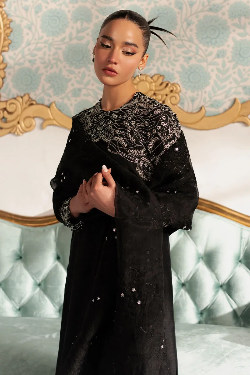 Black Embroidered Korean Silk Outfit for Elegant Women ????