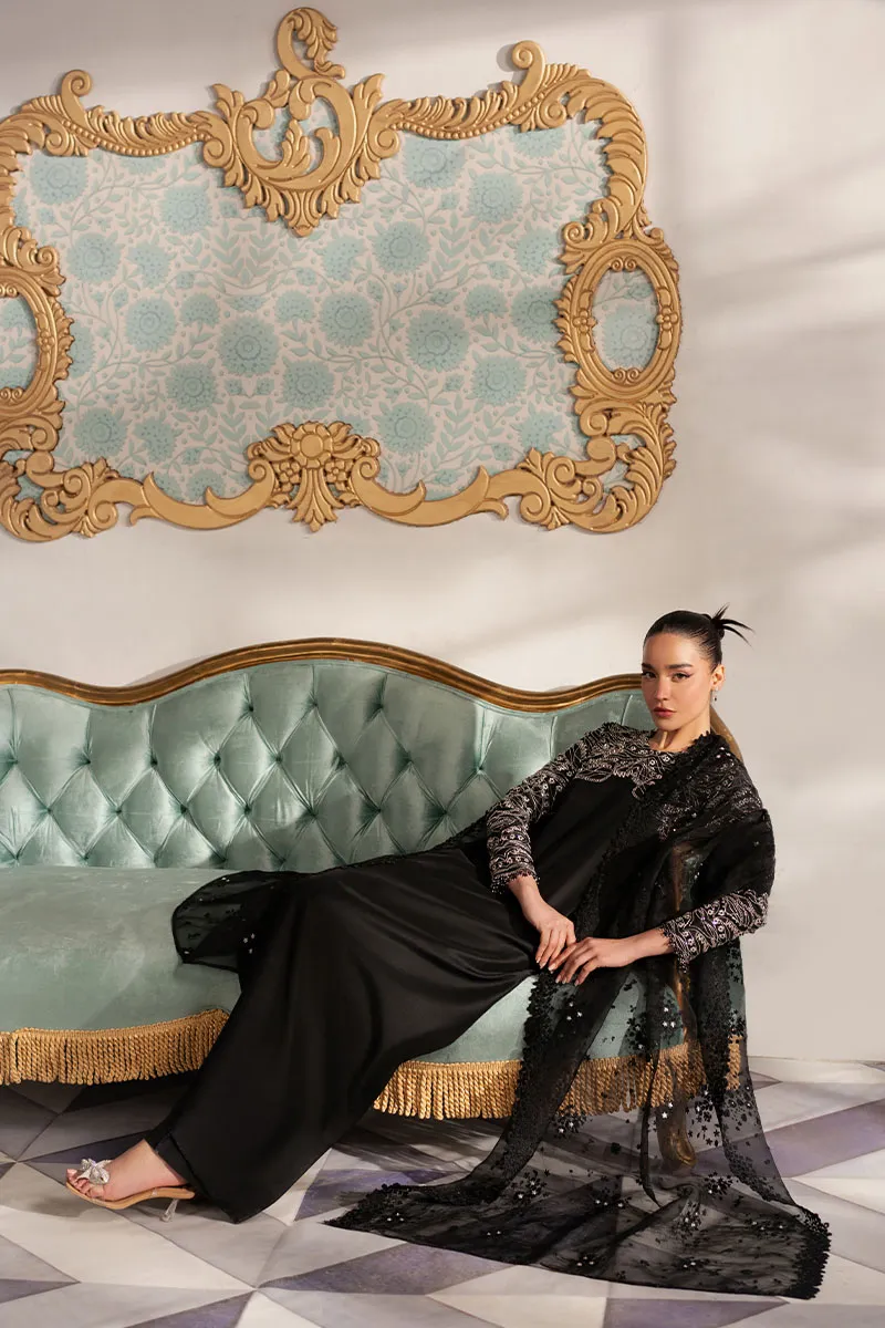 Black Embroidered Korean Silk Outfit with Luxurious Detailing ????✨