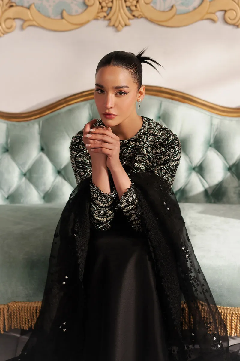 Black Embroidered Korean Silk Outfit with Stunning Embellishments ✨