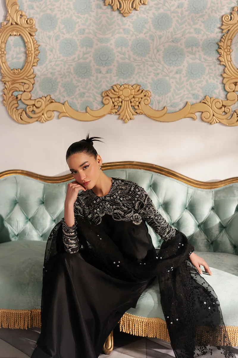 Black Embroidered Korean Silk Outfit – Limited Time Offer ????