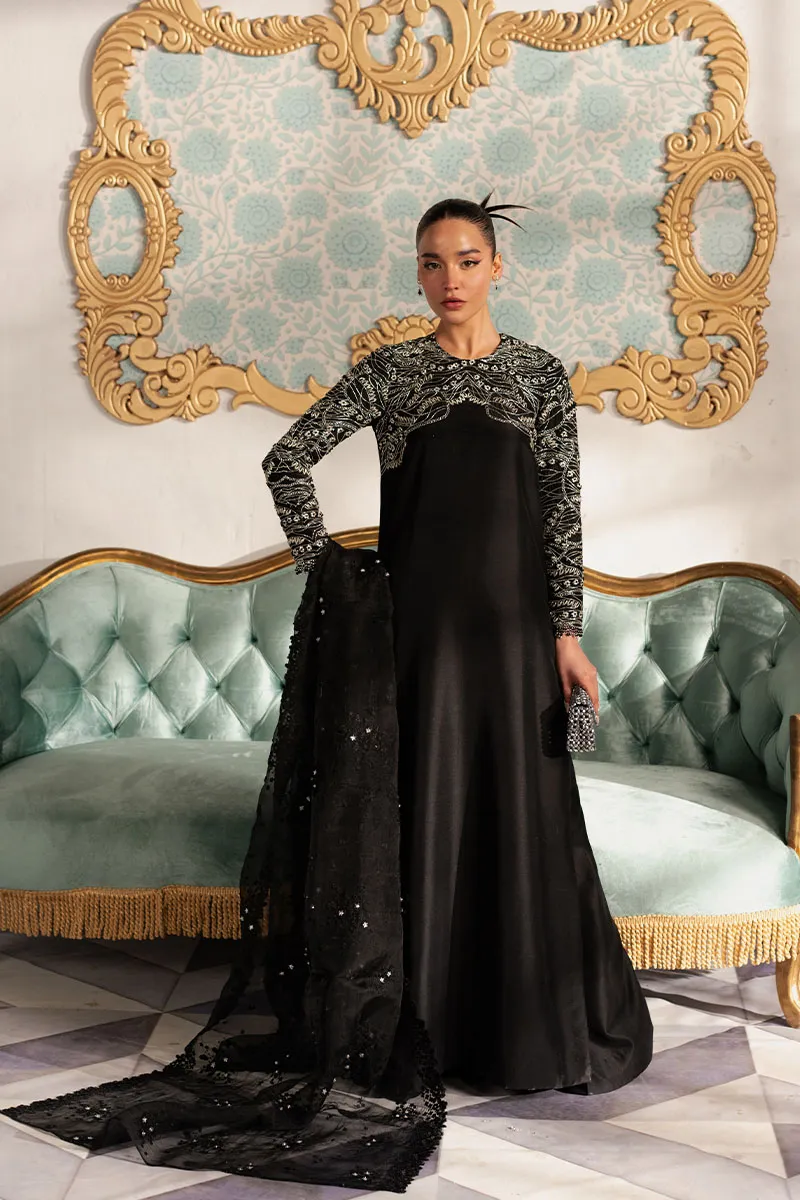 Black Embroidered Korean Silk Outfit with Intricate Glamour ????