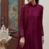 Burgundy Raw Silk Sherwani with intricate running stitch and embroidery for added sophistication.