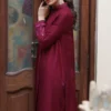 Burgundy Raw Silk Sherwani with intricate running stitch and embroidery for added sophistication.