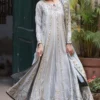 Grey Khadi Silk Kalidaar paired with a block print dupatta with lace edges