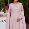 Blush Pink Resham Embroidered Raw Silk Kalidaar
