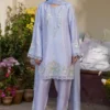 Luxurious Periwinkle Raw Silk Short Shirt with Pastel Embroidery