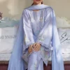Luxurious Periwinkle Raw Silk Short Shirt with Pastel Embroidery