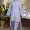 Luxurious Periwinkle Raw Silk Short Shirt with Pastel Embroidery