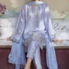 Luxurious Periwinkle Raw Silk Short Shirt with Pastel Embroidery