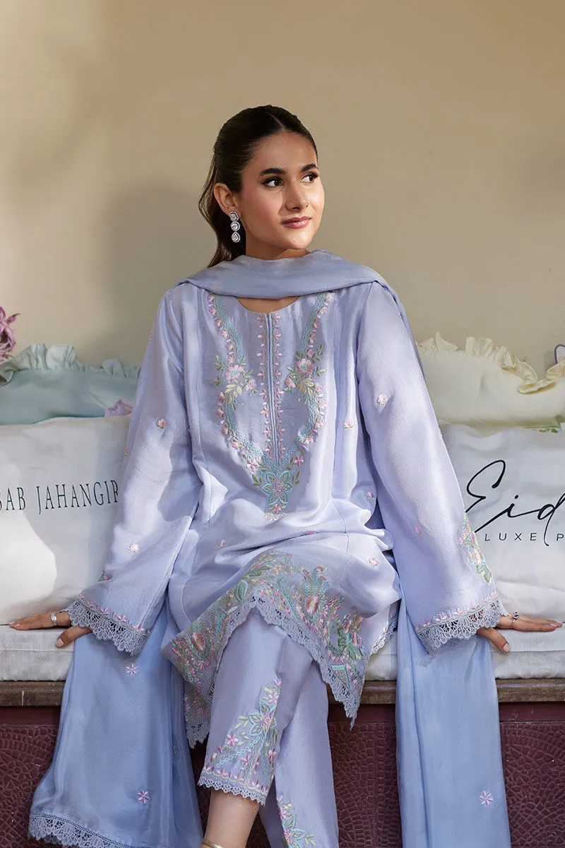 Luxurious Periwinkle Raw Silk Short Shirt with Pastel Embroidery