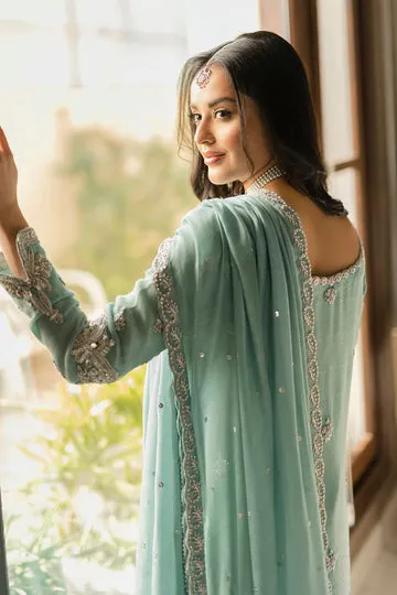 Blue Khaddi Net Long Shirt – Festive Wear with Contemporary Look