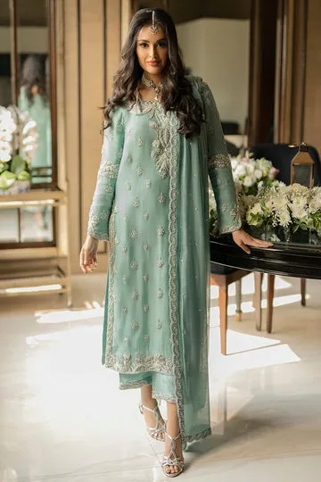 Blue Khaddi Net Long Shirt with Hand Embroidery and Dupatta