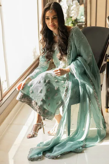 Blue Khaddi Net Long Shirt with Designer Embroidery Details