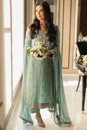 Blue Khaddi Net Long Shirt – Full View with Straight Pants