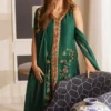Teal Raw Silk Shirt – Full View with Draped Silk Dupatta