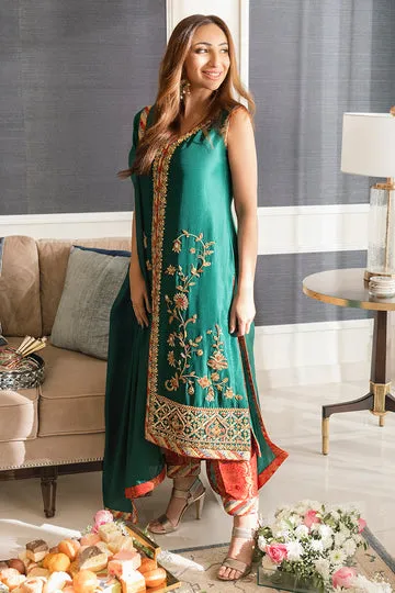 Teal Raw Silk Shirt with Maroon Banarsi Pants