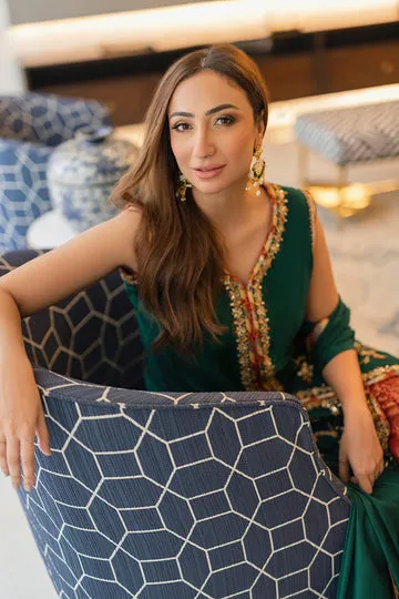 Teal Raw Silk Shirt with Maroon Borders on Silk Dupatta